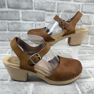 Lotta From Stockholm Woman's 42- 10.5 Brown Suede Wood Mary Jane Clogs Chunky